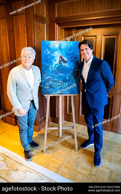 PRODUCTION - 17 May 2023, Berlin: Alan Menken (l), U.S. composer, and Rob Marshall, U.S. film director, stand during a photo session for the new ""Arielle""...