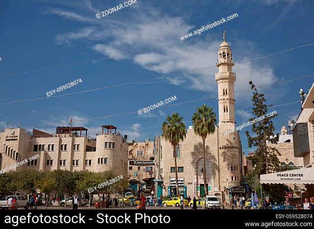Bethlehem, State of Palestine, Israel - October 24, 2017: People and city life on the street of Bethlehem, State of Palestine