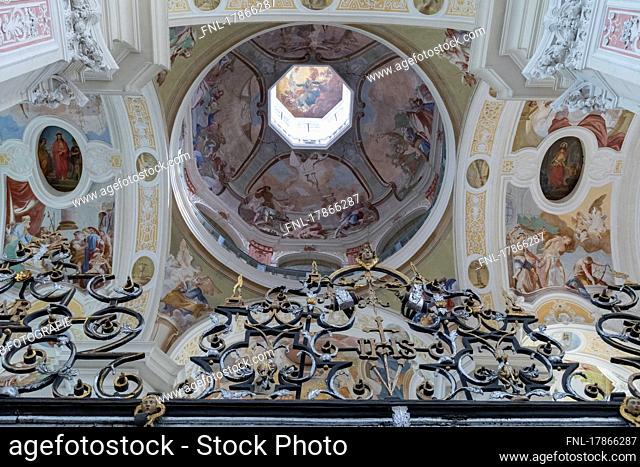 Ceiling painting and dome in the former Cistercian abbey Schöntal monastery in Hohenlohe Schöntal in Jagsttal, Baden-Württemberg, Germany, Europe