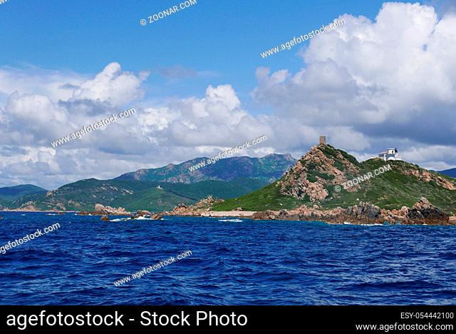 Holidays in southern Corsica. Discovery of the Sanguinaires Islands, next to the city of Ajaccio