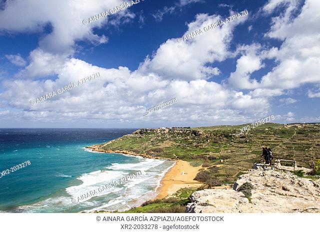 Ramla bay viewed from Calypso cave, Xaghra, Gozo island, Malta