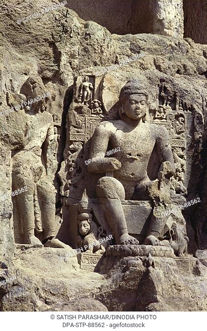 Ruined Buddha statue detail form Aurangabad cave NO. 1 , Maharashtra , India