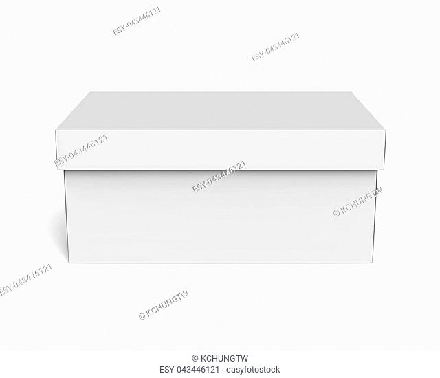 3d rendering blank closed paper box with lid for design use, isolated white background, elevated view
