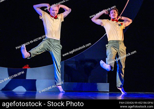 PRODUCTION - 25 April 2023, Mecklenburg-Western Pomerania, Schwerin: Benjamin Wilson (l) as the Little Prince and Stefano Pietragalla (r) as the Great Prince...