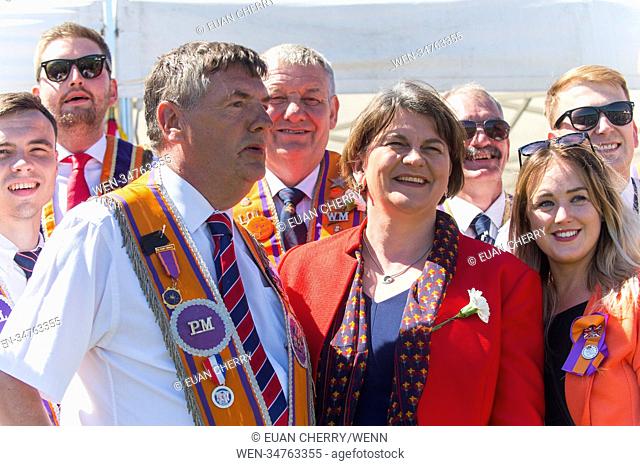 DUP leader Arlene Foster attends Orange Order march in Cowdenbeath in Fife. Featuring: Arlene Foster Where: Cowdenbeath, United Kingdom When: 30 Jun 2018...