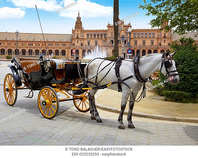 Seville Sevilla Plaza de Espana horse carriages Andalusia Spain square