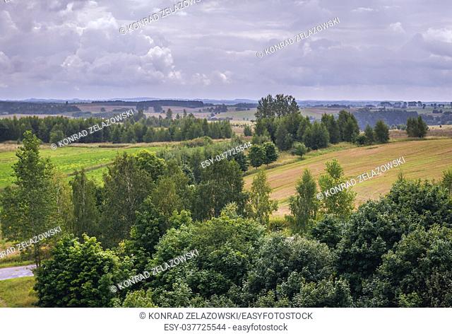 Aerial view from lookout tower in Stare Juchy village in Warmian-Masurian Voivodeship of Poland