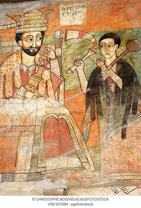 King Solomon. 7th century paintings. Church of Debre Sina Maryam. Gorgora. Lake Tana. Ethiopia