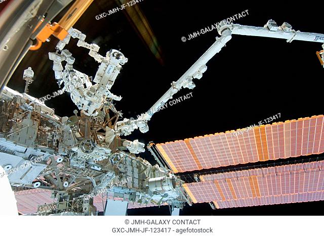 This view of a section of the International Space Station was photographed by an STS-132 crew member while space shuttle Atlantis remains docked with the...