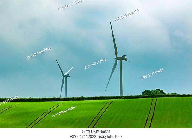 Wind turbines on Dartmoor National Park, Devon, United Kingdom