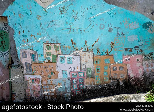 Graffiti in the favela vidigal slum - on the way up to Morro Dois Irmaos (Two Brothers Hill) in Rio de Janeiro, Brazil - shot with leica m10