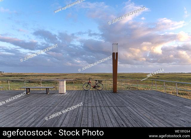 Landscape with salt marshes and pier, Sankt Peter-Ording, North Sea, Schleswig-Holstein, Germany, Europe