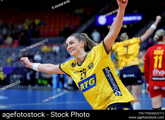 Sweden's Kristin Thorleifsdottir celebrates a goal during the Women's World Handball Championship Main Round Group 1 between Montenegro and Sweden in...