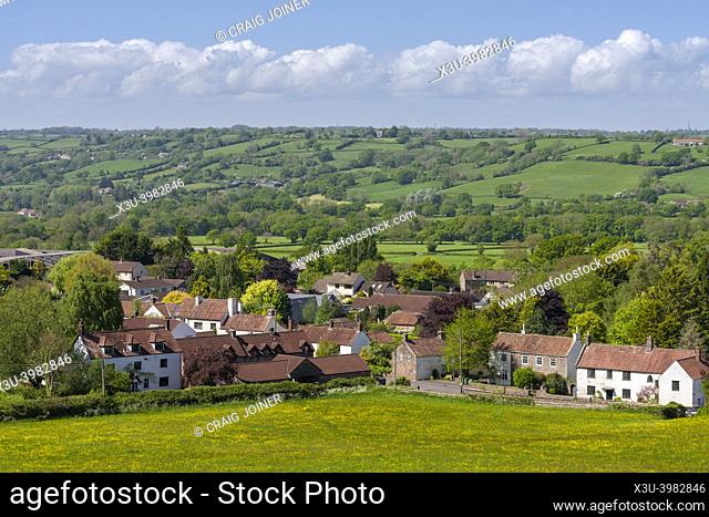 The village of Compton Martin at the foot of the Mendip Hills in the Chew Valley area, Somerset, England