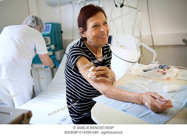 Reportage in the dialysis centre in Leman hospital, Thônon-les-Bains, France. Patients go to this service three times a week