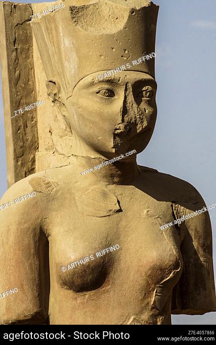 Telephoto of statue in Karnak Temple. Temple of Karnak. El-Karnak. Luxor, Luxor Governorate, Egypt, Africa, Middle East