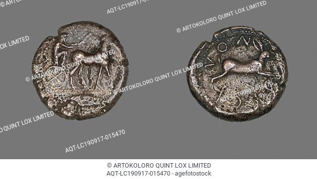 Tetradrachm (Coin) Depicting a Charioteer, 5th century BC, Greek, Rhegium, Reggio di Calabria, Silver, Diam. 2.6 cm, 15.48 g