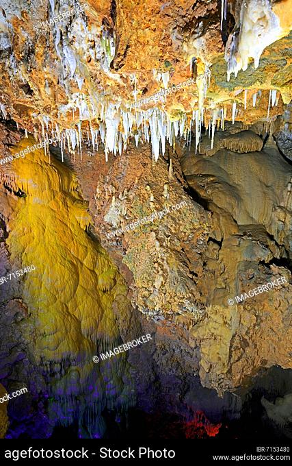 Stalagmites and stalactites, St. Cezaire cave, Alpes-Maritimes department, Provence-Alpes-Côte d'Azur, France, Europe