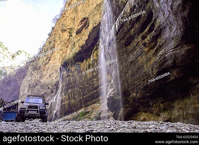RUSSIA, KABARDINO-BALKAR REPUBLIC - NOVEMBER 30, 2023: A waterfall in the Chegem Gorge in the Caucasus Mountains. Ivan Vysochinskij/TASS