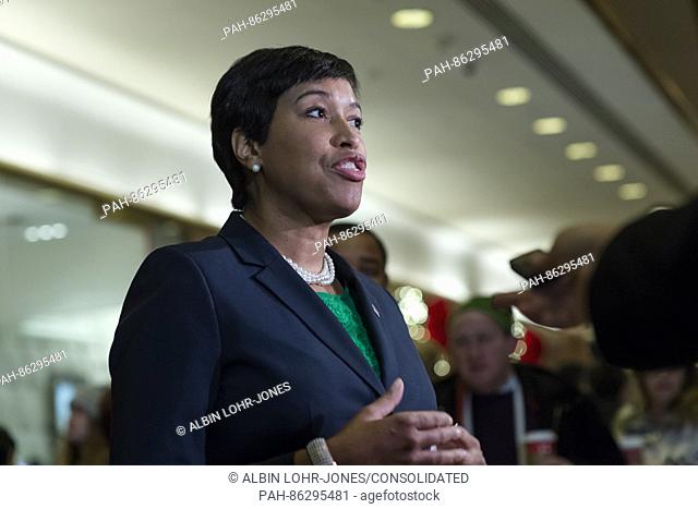 Mayor Muriel Bowser (Democrat of Washington, DC) speaks with members of the press in the lobby Trump Tower in New York, NY