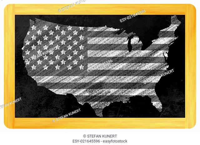 US-Flagge in USA Form an einer Tafel
