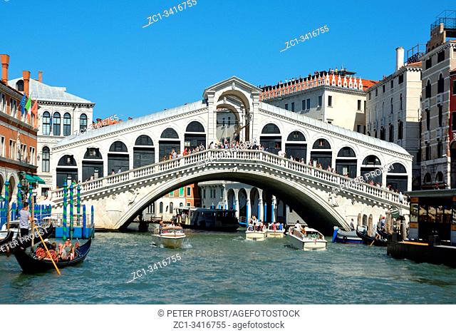 Rialto Bridge at the Grand Canal of Venice - Italy.