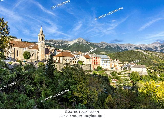 skyline of Seyne les Alpes in the french Region provence des haut alpes