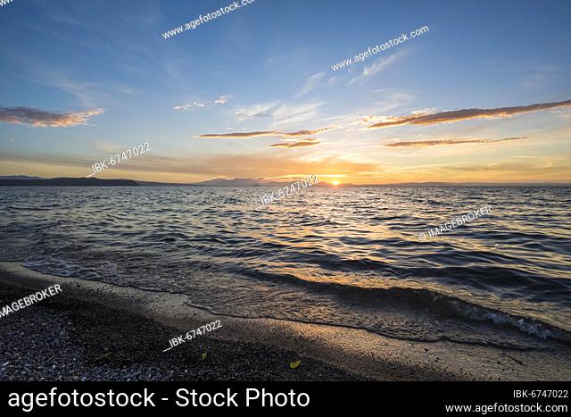 Sunset at Lake Taupo, Waikato, North Island, New Zealand, Oceania