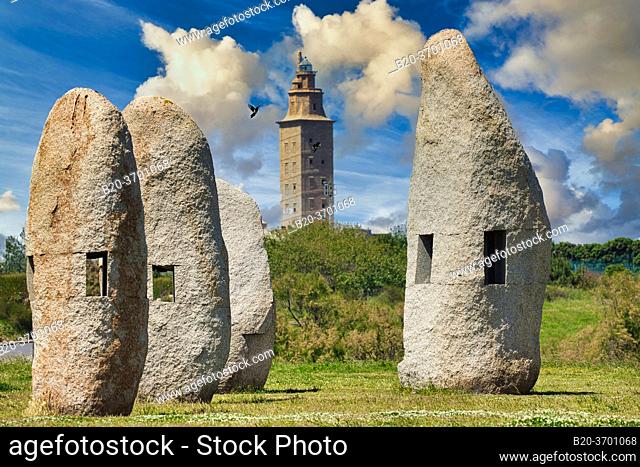 """""Menhirs"", Manolo Paz, Campo de La Rata, Tower of Hercules, A Coruña, Galicia, Spain
