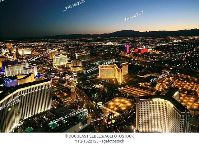 Aerial tour, Las Vegas at night, Nevada, USA