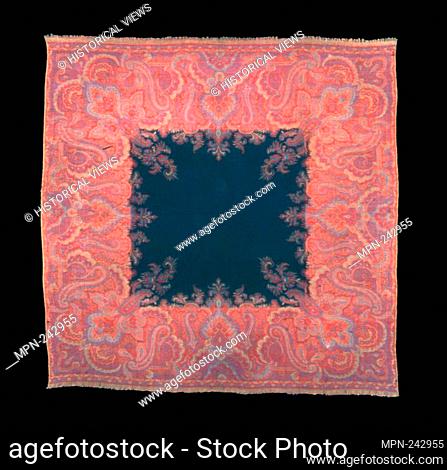 Square Shawl - 1830/50 - Possibly Austria, Vienna - Origin: Vienna, Date: 1835–1850, Medium: Cotton and wool, center of weft-float faced 1:3 'Z' twill weave;...