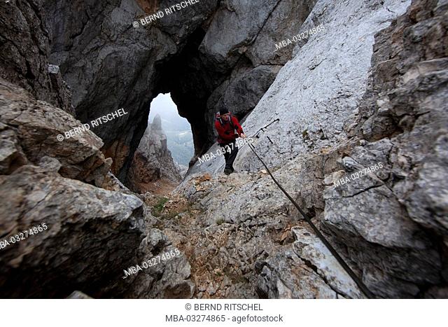 via ferrata route rock gate Prisojnik, Julian Alps, Slovenia