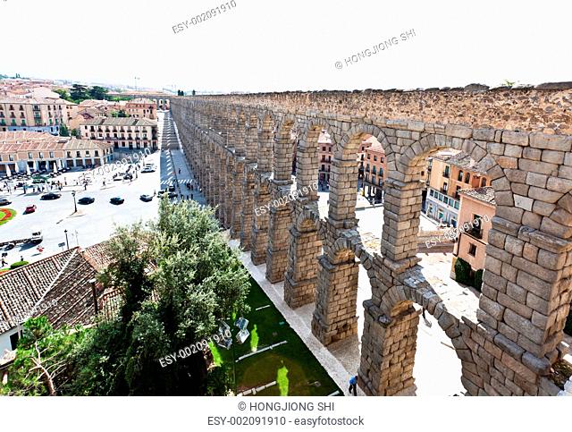 The ancient aqueduct in Segovia