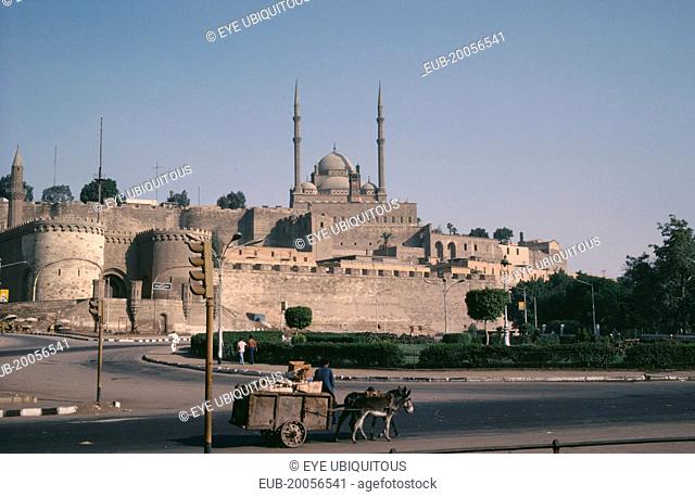 The Citadel and Mohammed Ali Mosque. Man with a donkey and cart in the foreground