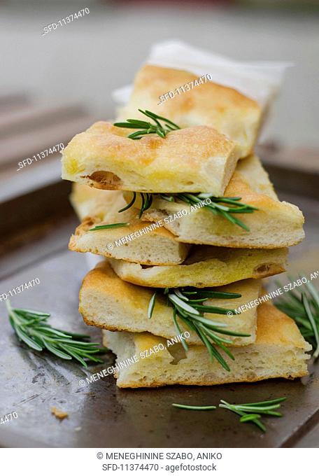 Focaccia genoese (unleavened bread with rosemary, Italy)