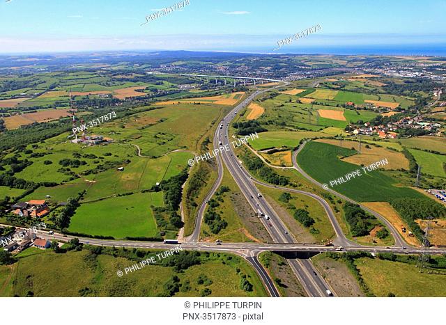France, Northern France, Pas de Calais. Boulogne sur Mer. Highway 16 and Echinghen viaduct