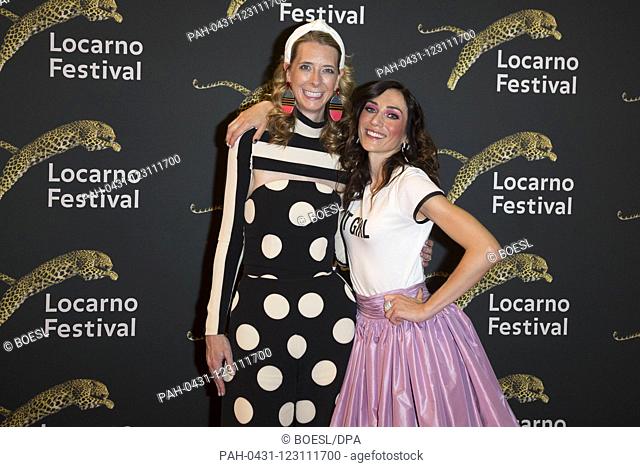 Dawn Luebbe (l) and Jocelyn DeBoer pose at the premiere of '7500' during the Film Festival at Piazza Grande in Locarno, Switzerland, on 09 August 2019