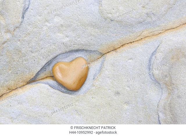 Detail, detail, England, rock, cliff, Great Britain, Europe, heart, heart form, background, coast, pattern, Northumberland, stone, Valentine, abstract