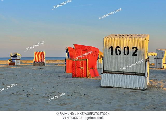 Beach with Beach Chair, Norderdeich, Sankt Peter-Ording, North Sea, Schleswig-Holstein, Germany