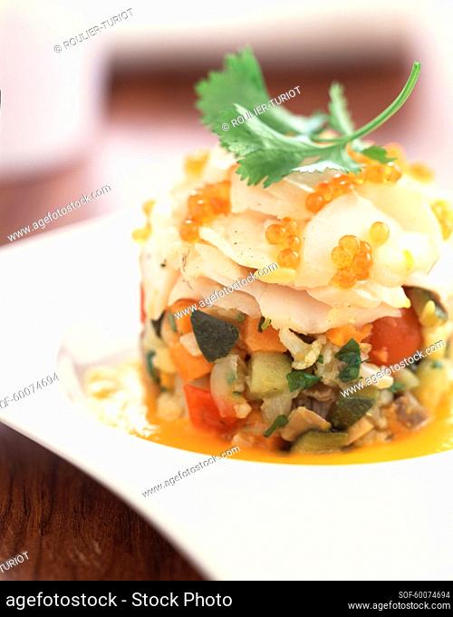 Fish and vegetable timbale