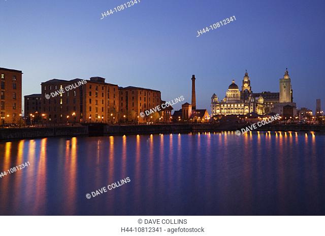 Albert, Albert Dock, apartments, architecture, Britain, building, buildings, city, commerce, dock, dusk, England, Eu