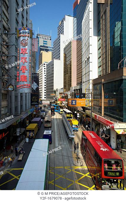 trams and buses in Central, Hong Kong