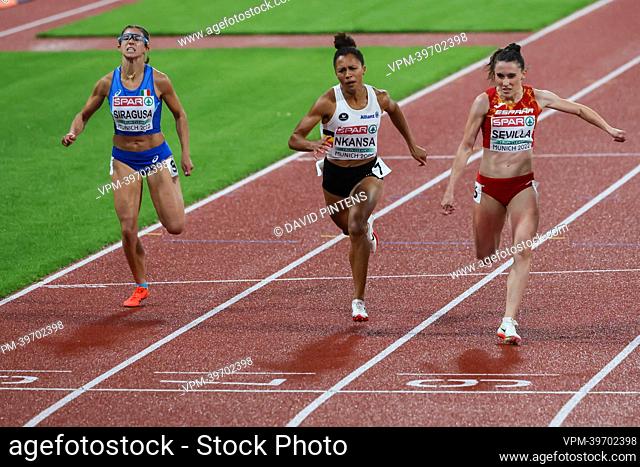 Belgian Delphine Nkansa pictured in action during the semi final of the women's 200m race on the eight day of the Athletics European Championships