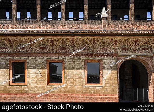 Architectural detail. Sforza Castle (Castello Sforzesco). Milan, Lombardy, Italy, Europe