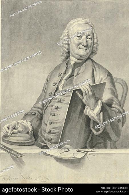 Portrait of Jacobus Houbraken, graphic artist, portrait, self-portrait of painter, self-portrait of artist, Jacob Houbraken, Hendrik Pothoven, 1769, paper