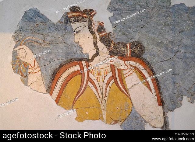 The Mycenean Lady, wall fragment from the Mycenae Acropolis, National Archaeological Museum, Athens, Greece, Europe