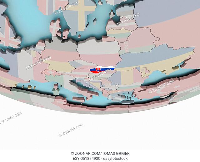 3D illustration of Slovakia with embedded flag on political globe. 3D render