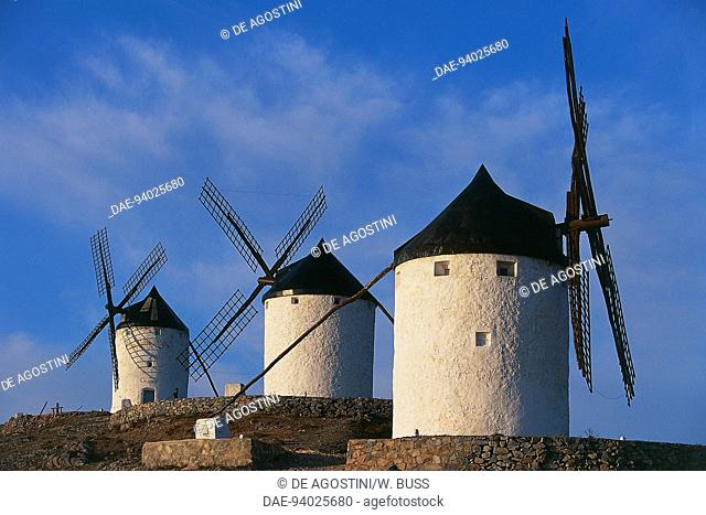 Windmills of Consuegra, where the scene of Don Quixote's fight against the windmills is set, Castilla-La Mancha, Spain