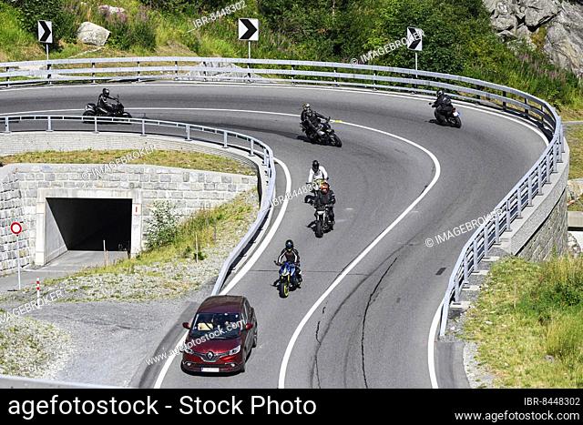 Pass ride motorcyclist, Gotthard pass, Switzerland, Europe