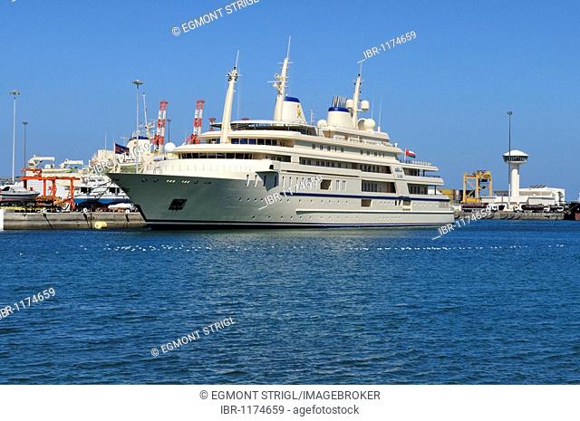 Sultan Qaboos royal yacht, Mutrah harbour, Muscat, Sultanate of Oman, Arabia, Middle East